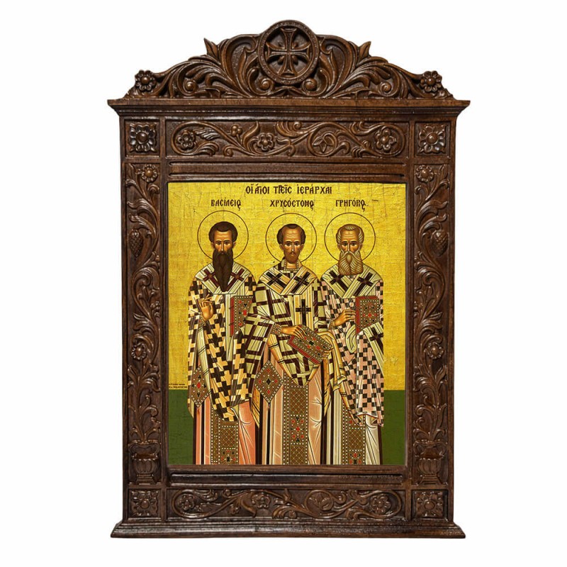 Τρεις Ιεράρχες - Βυζαντινή Ξυλόγλυπτη 40cm
