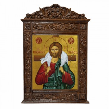 Ιησούς Χριστός ο Καλός Ποιμην - Βυζαντινή Ξυλόγλυπτη 40cm