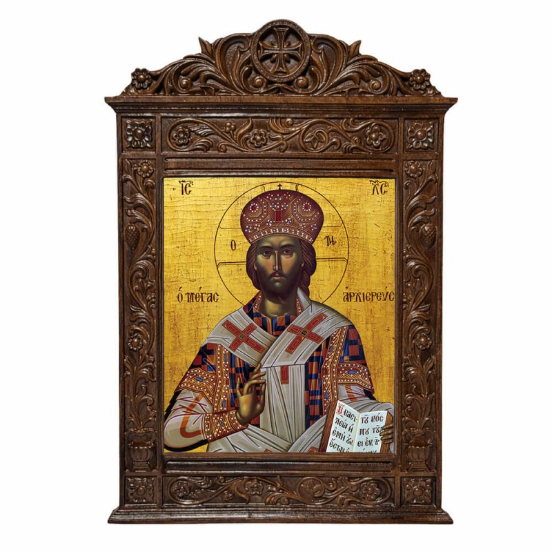 Ιησούς Χριστός Μεγας Αρχιερευς - Βυζαντινή Ξυλόγλυπτη 40cm