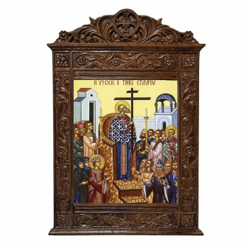 Ύψωση Τίμιου Σταυρού - Βυζαντινή Ξυλόγλυπτη 40cm