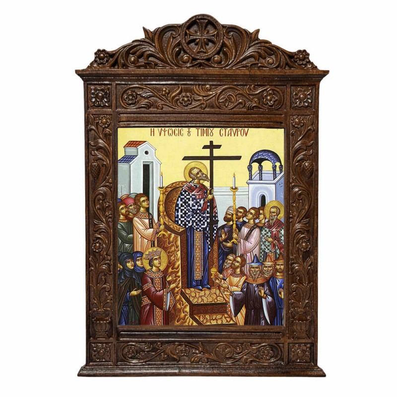 Ύψωση Τίμιου Σταυρού - Βυζαντινή Ξυλόγλυπτη 40cm