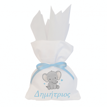 ΕΛΕΦΑΝΤΑΚΙ - Λευκή μπομπονιέρα πουγκί (εκτυπώσιμη) 