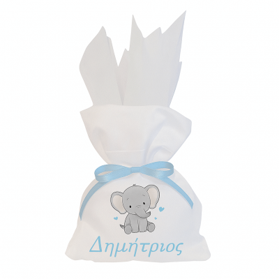 ΕΛΕΦΑΝΤΑΚΙ - Λευκή μπομπονιέρα πουγκί (εκτυπώσιμη) 