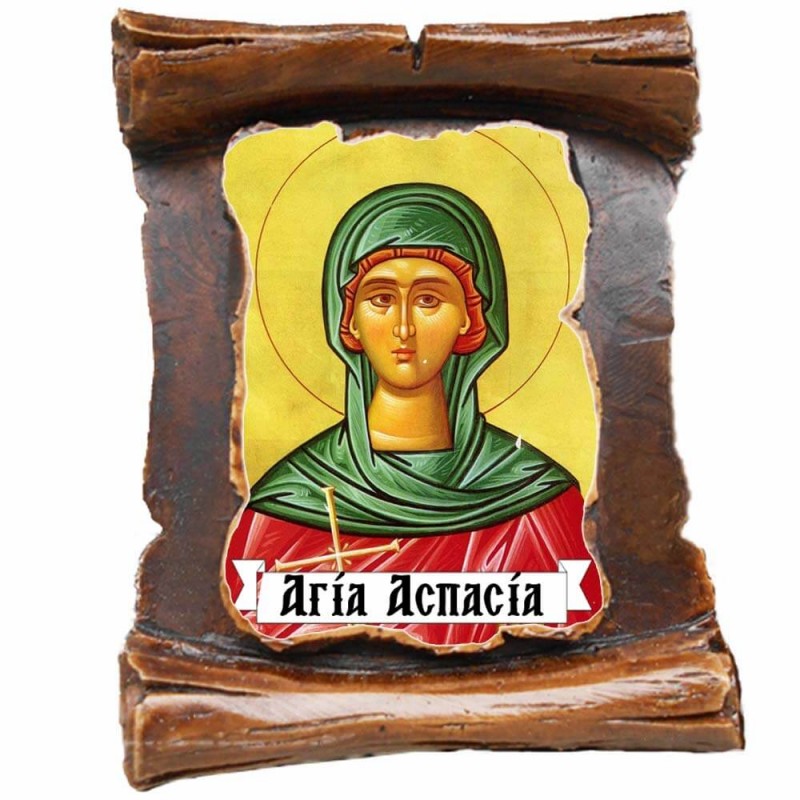 ΑΓΙΑ ΑΣΠΑΣΙΑ - Μπομπονιέρα Κεραμική Περγαμηνή Μαγνητάκι Ψυγείου