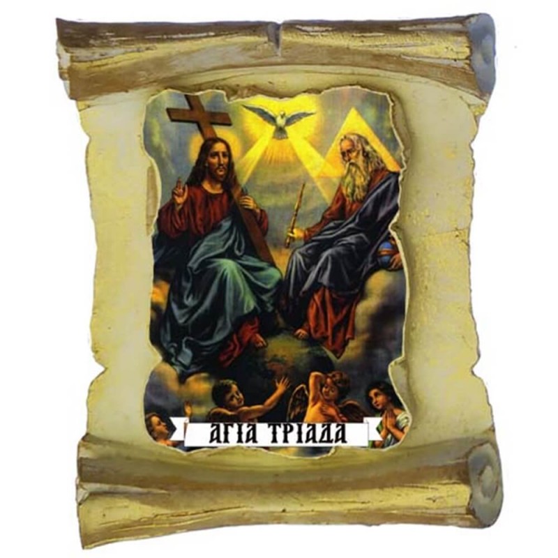 ΑΓΙΑ ΤΡΙΑΔΑ - Μπομπονιέρα Κεραμική Περγαμηνή Μαγνητάκι Ψυγείου