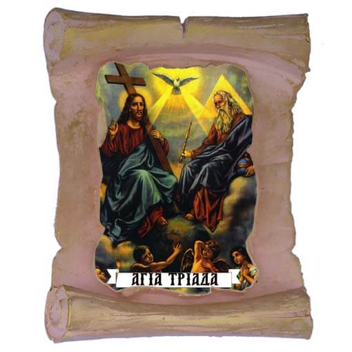 ΑΓΙΑ ΤΡΙΑΔΑ - Μπομπονιέρα Κεραμική Περγαμηνή Μαγνητάκι Ψυγείου