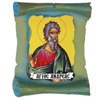 ΑΓΙΟΣ ΑΝΔΡΕΑΣ - Μπομπονιέρα Κεραμική Περγαμηνή Μαγνητάκι Ψυγείου