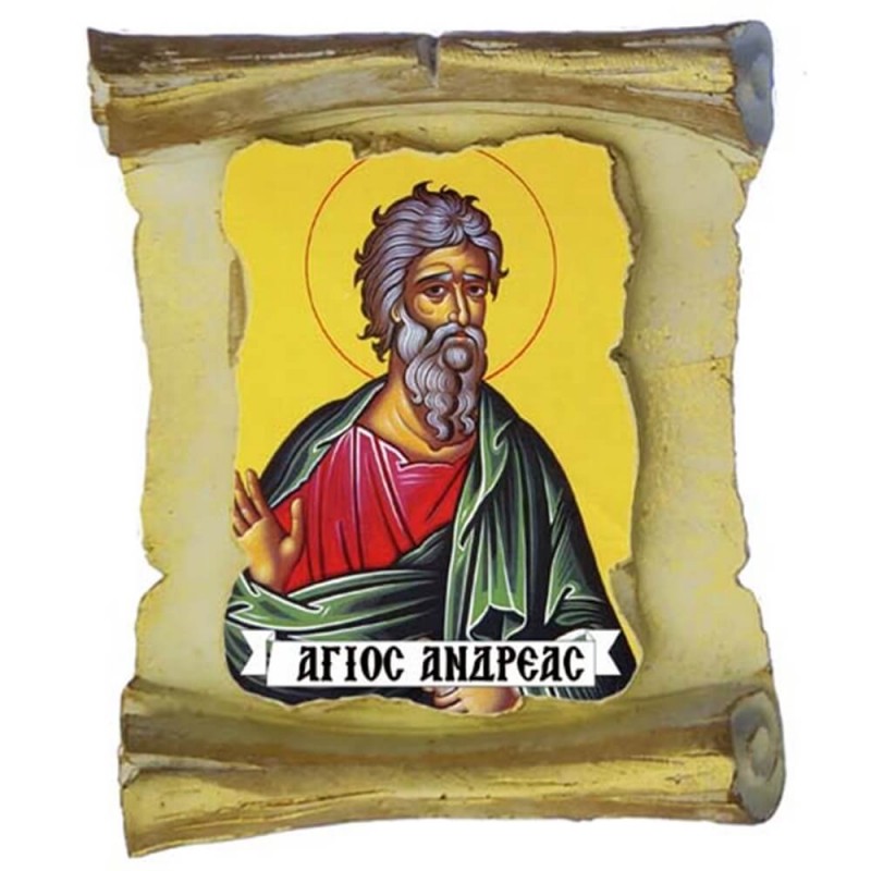 ΑΓΙΟΣ ΑΝΔΡΕΑΣ - Μπομπονιέρα Κεραμική Περγαμηνή Μαγνητάκι Ψυγείου