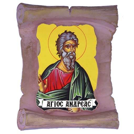 ΑΓΙΟΣ ΑΝΔΡΕΑΣ - Μπομπονιέρα Κεραμική Περγαμηνή Μαγνητάκι Ψυγείου