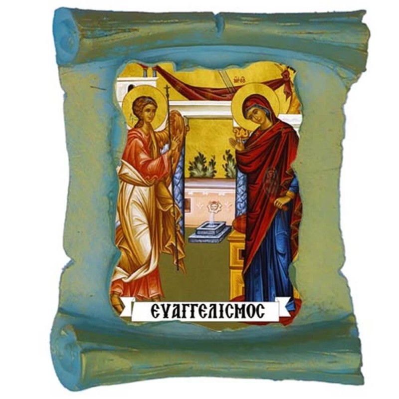 ΕΥΑΓΓΕΛΙΣΜΟΣ ΘΕΟΤΟΚΟΥ - Μπομπονιέρα Κεραμική Περγαμηνή Μαγνητάκι Ψυγείου