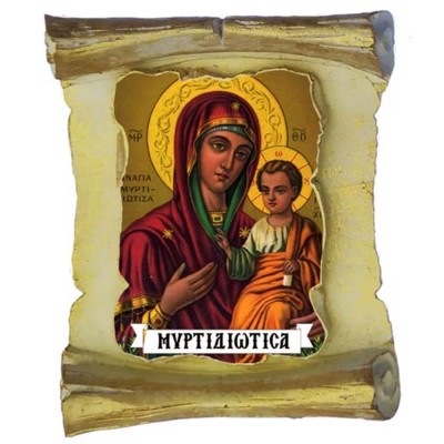 ΠΑΝΑΓΙΑ ΜΥΡΤΙΔΙΩΤΙΣΑ - Μπομπονιέρα Κεραμική Περγαμηνή Μαγνητάκι Ψυγείου