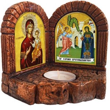 ΠΑΝΑΓΙΑ ΟΔΗΓΗΤΡΙΑ &  ΑΓΙΑ ΕΙΡΗΝΗ ΧΡΥΣΟΒΑΛΑΝΤΟΥ - Δίπτυχο Κηροπήγιο Ρεσώ