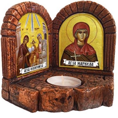 ΑΓΙΑ ΟΙΚΟΓΕΝΕΙΑ &  ΑΓΙΑ ΜΑΡΚΕΛΛΑ - Δίπτυχο Κηροπήγιο Ρεσώ