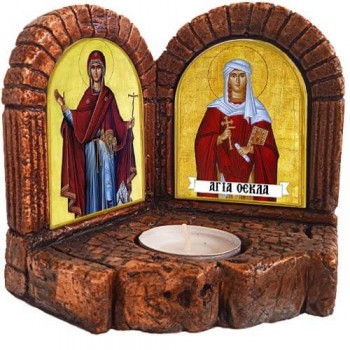 ΠΑΝΑΓΙΑ ΑΓΙΟΥ ΟΡΟΥΣ &  ΑΓΙΑ ΘΕΚΛΑ - Δίπτυχο Κηροπήγιο Ρεσώ