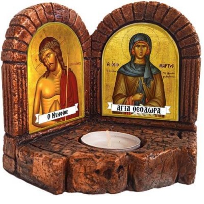 ΝΥΜΦΙΟΣ &  ΑΓΙΑ ΘΕΟΔΩΡΑΣ - Δίπτυχο Κηροπήγιο Ρεσώ