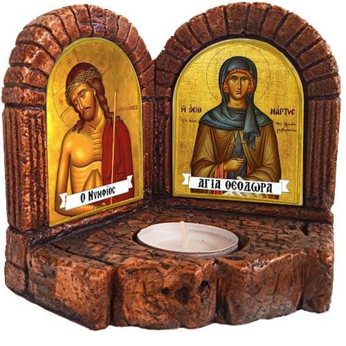 ΝΥΜΦΙΟΣ &  ΑΓΙΑ ΘΕΟΔΩΡΑΣ - Δίπτυχο Κηροπήγιο Ρεσώ