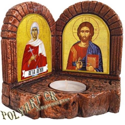 ΙΗΣΟΥΣ ΧΡΙΣΤΟΣ & ΑΓΙΑ ΑΓΝΗ - Δίπτυχο Κηροπήγιο Ρεσώ