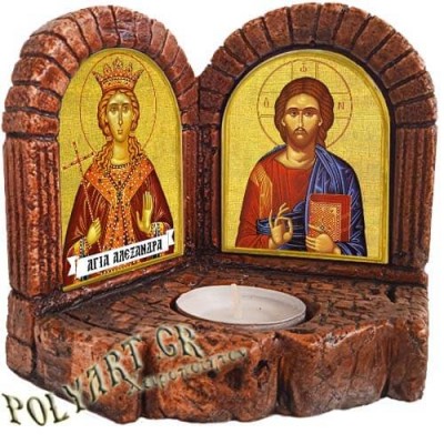 ΙΗΣΟΥΣ ΧΡΙΣΤΟΣ & ΑΓΙΑ ΑΛΕΞΑΝΔΡΑ - Δίπτυχο Κηροπήγιο Ρεσώ