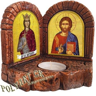 ΙΗΣΟΥΣ ΧΡΙΣΤΟΣ & ΑΓΙΑ ΒΑΡΒΑΡΑ - Δίπτυχο Κηροπήγιο Ρεσώ