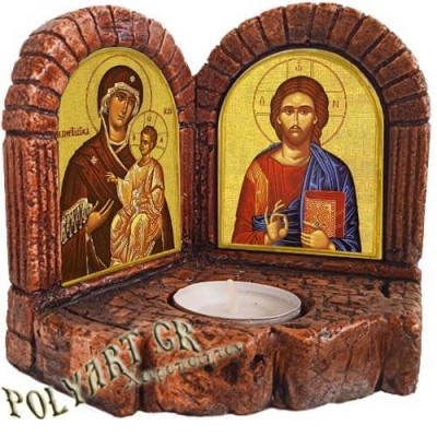 ΙΗΣΟΥΣ ΧΡΙΣΤΟΣ & ΠΑΝΑΓΙΑ ΠΟΡΤΑΪΤΙΣΣΑ - Δίπτυχο Κηροπήγιο Ρεσώ
