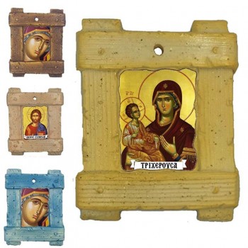 ΠΑΝΑΓΙΑ ΤΡΙΧΕΡΟΥΣΑ - Εικόνα σε Κεραμικό Καδράκι 