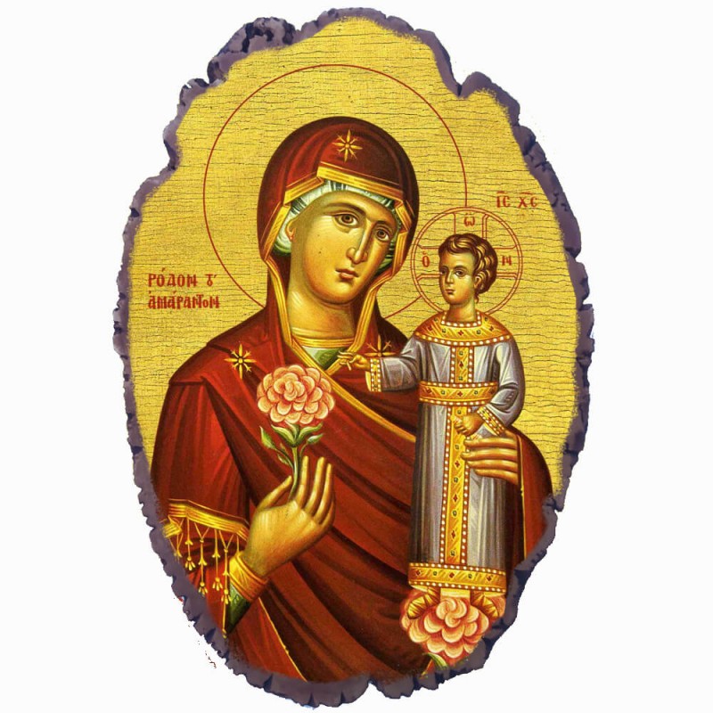 Παναγία Ρόδον Αμάραντον - Πέτρινη Εικόνα Βάσης & Τοίχου 21cm