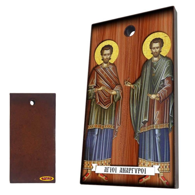 ΑΓΙΟΙ ΑΝΑΡΓΥΡΟΙ - Κεραμική Εικονίτσα με τρύπα 9cm