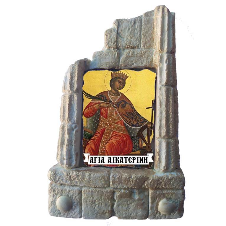  ΑΓΙΑ ΑΙΚΑΤΕΡΙΝΗ - Μπομπονιέρα Κεραμικό Προσκυνητάρι σε κολώνες