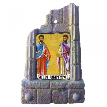  ΑΓΙΟΙ ΑΝΑΡΓΥΡΟΙ - Μπομπονιέρα Κεραμικό Προσκυνητάρι σε κολώνες