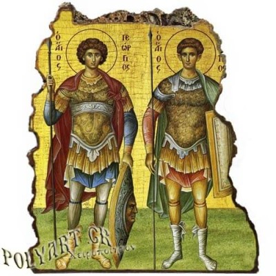 ΑΓΙΟΙ ΓΕΩΡΓΙΟΣ & ΔΗΜΗΤΡΙΟΣ - Εικόνα Βράχος (Μεγάλη 20cm)