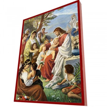 ΙΗΣΟΥΣ ΧΡΙΣΤΟΣ ΕΥΛΟΓΕΙ ΤΑ ΠΑΙΔΙΑ - Οικονομική Ξύλινη Εικονίτσα Μπομπονιέρα  