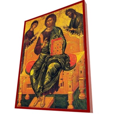 ΙΗΣΟΥΣ ΧΡΙΣΤΟΣ ΜΕ ΤΗΝ ΠΑΝΑΓΙΑ & ΤΟΝ ΠΡΟΔΡΟΜΟ - Οικονομική Ξύλινη Εικονίτσα Μπομπονιέρα  