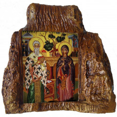 ΑΓΙΟΙ ΚΥΠΡΙΑΝΟΣ & ΙΟΥΣΤΙΝΗ – Εικόνα σε Πέτρα (Μεσαία 13cm)