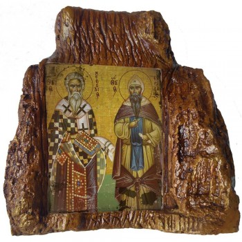 ΑΓΙΟΙ ΚΥΡΙΛΛΟΣ & ΜΕΘΟΔΙΟΣ – Εικόνα σε Πέτρα (Μεσαία 13cm)