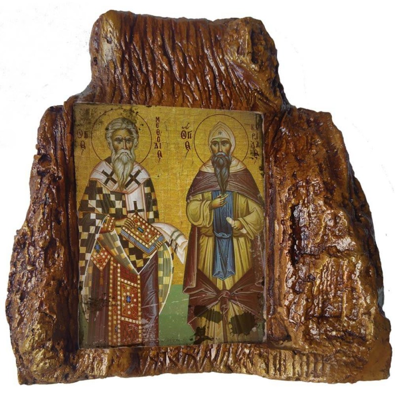 ΑΓΙΟΙ ΚΥΡΙΛΛΟΣ & ΜΕΘΟΔΙΟΣ – Εικόνα σε Πέτρα (Μεσαία 13cm)