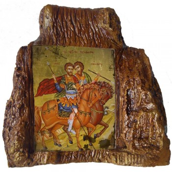 ΑΓΙΟΙ ΘΕΟΔΩΡΟΙ – Εικόνα σε Πέτρα (Μεσαία 13cm)