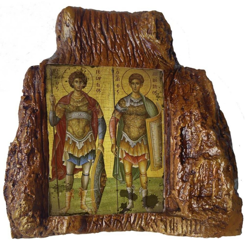 ΑΓΙΟΙ ΓΕΩΡΓΙΟΣ & ΔΗΜΗΤΡΙΟΣ – Εικόνα σε Πέτρα (Μεσαία 13cm)