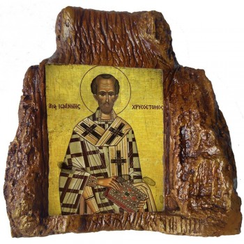 ΑΓΙΟΣ ΧΡΥΣΟΣΤΟΜΟΣ – Εικόνα σε Πέτρα (Μεσαία 13cm)