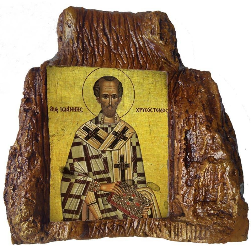 ΑΓΙΟΣ ΧΡΥΣΟΣΤΟΜΟΣ – Εικόνα σε Πέτρα (Μεσαία 13cm)