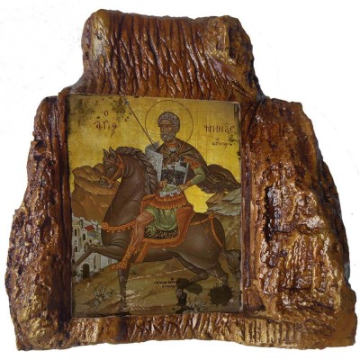 ΑΓΙΟΣ ΜΗΝΑΣ – Εικόνα σε Πέτρα (Μεσαία 13cm)