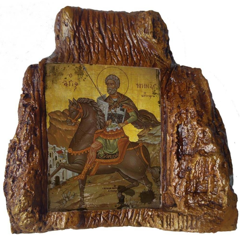 ΑΓΙΟΣ ΜΗΝΑΣ – Εικόνα σε Πέτρα (Μεσαία 13cm)