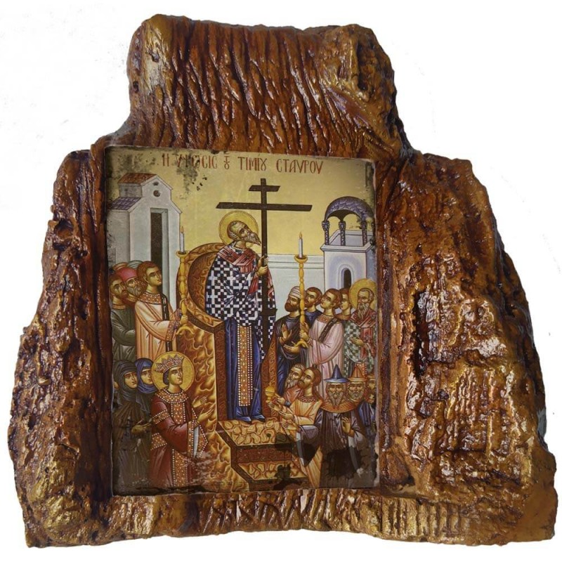 ΥΨΩΣΗ ΤΙΜΙΟΥ ΣΤΑΥΡΟΥ – Εικόνα σε Πέτρα (Μεσαία 13cm)