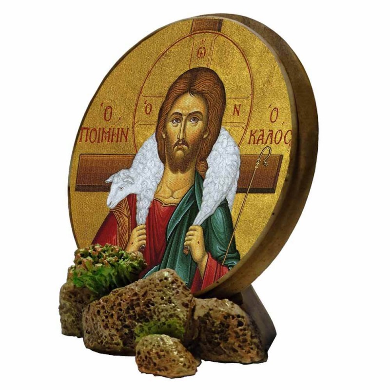 ΙΗΣΟΥΣ ΧΡΙΣΤΟΣ ΚΑΛΟΣ ΠΟΙΜΗΝ - Στρογγυλή Εικόνα Βάσης & Τοίχου 
