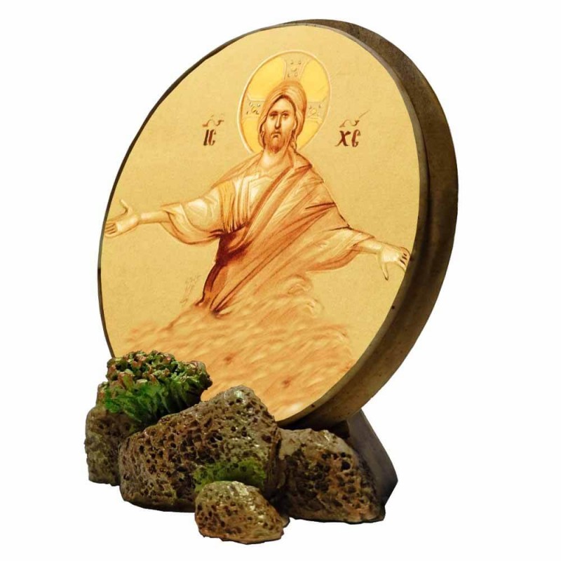 ΙΗΣΟΥΣ ΧΡΙΣΤΟΣ ΠΑΝΤΟΚΡΑΤΩΡ - Στρογγυλή Εικόνα Βάσης & Τοίχου 