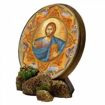 ΙΗΣΟΥΣ ΧΡΙΣΤΟΣ ΠΑΝΤΟΚΡΑΤΩΡ - Στρογγυλή Εικόνα Βάσης & Τοίχου 