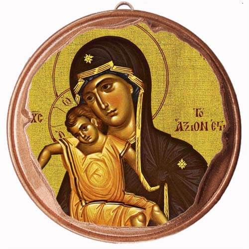 ΠΑΝΑΓΙΑ ΑΞΙΟΝ ΕΣΤΙ - Στρογγυλή Κεραμική Μπομπονιέρα  