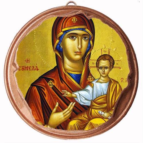 ΠΑΝΑΓΙΑ ΣΟΥΜΕΛΑ - Στρογγυλή Κεραμική Μπομπονιέρα  