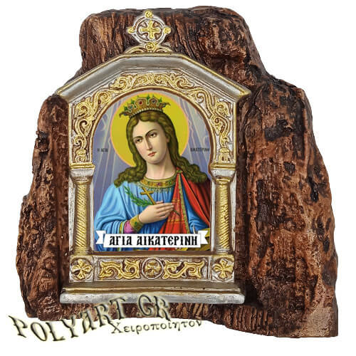 ΑΓΙΑ ΑΙΚΑΤΕΡΙΝΗ - Εικονοστάσι σε Βράχο (Μεσαίο 13cm)