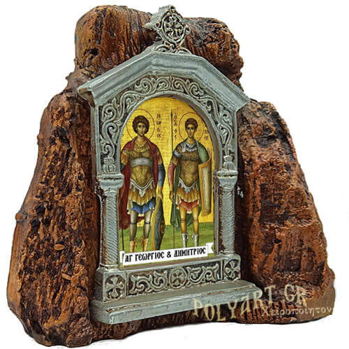 ΑΓΙΟΙ ΓΕΩΡΓΙΟΣ & ΔΗΜΗΤΡΙΟΣ - Εικονοστάσι σε Βράχο (Μεσαίο 13cm)