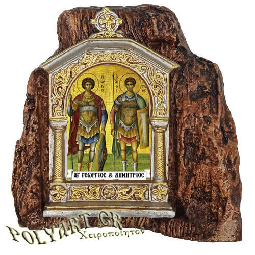 ΑΓΙΟΙ ΓΕΩΡΓΙΟΣ & ΔΗΜΗΤΡΙΟΣ - Εικονοστάσι σε Βράχο (Μεσαίο 13cm)